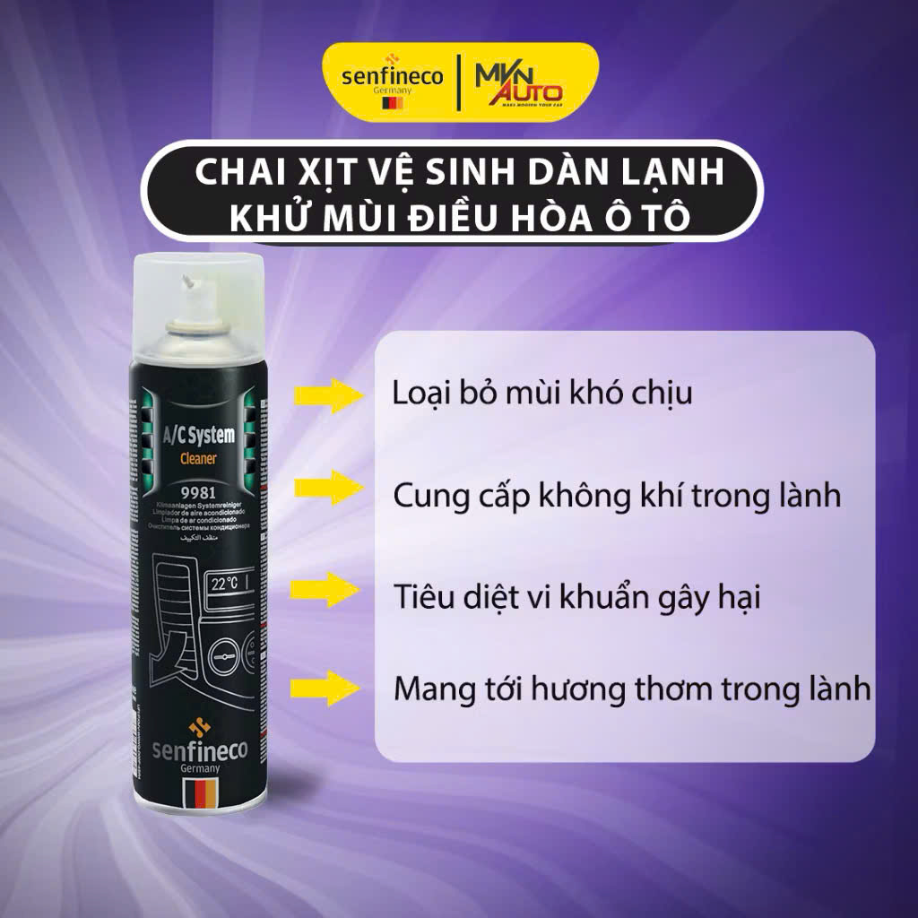 Chai xịt vệ sinh dàn lạnh khử mùi điều hòa ô tô